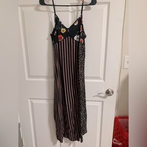 Long striped / flower tank top dress with slit